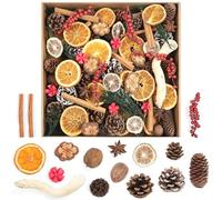 Larber 123 Pièces Noël Couronne de L'Avent Décoration Set Bricolage Guirlandes de NoëL avec Pommes de Pin, BâTons de Cannelle, Tranches d'orange SéchéEs pour Sapin de Noël,Fête de Noël Décoration