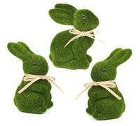Larber 3Pièces Mousse Statue De Lapin de Pâques Fausse Mousse Vert Figurine de Lapin de Simulation Flocage d'herbe Figurines Statue de Lapin Floqué Jardin Imitation Lapin Pâques Extérieur