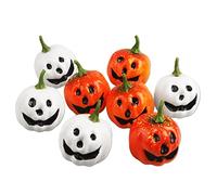 Larber Citrouilles d'halloween Décoration, 8 Pièces Petites Citrouilles d'halloween en Mousse, Mini Citrouilles d'halloween pour Halloween Intérieur Extérieur Table de Manteau Déco, Blanc Orange