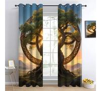l'arbre de Vie au Coucher du Soleil Rideau Occultant,Paysages de rêve Tenture Opaque Draperies,Anneau d'or Salon Rideaux,Artistique Naturel Intérieurs Rideau Thermique Isolant L60 x H140cm 2 Panneaux