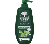 L'ARBRE VERT BIEN ÊTRE Gel Douche 4-en-1 Menthe Tonique - Usage Corps, Cheveux, Visage & Barbe - Format Économique 750 mL - Pompe Pratique - Fabriqué en France - Lot de 3