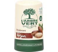 L'ARBRE VERT Déodorant Bille Hypoallergénique 50 ml - Parfum Argan & Hamamélis - 93% d'ingrédients d'origine naturelle - Efficacité 24h - pH neutre pour la peau - Lot de 3