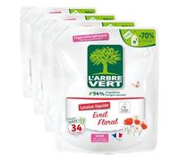 L'Arbre Vert Recharge Lessive Ecolabel Eveil Floral - Hypoallergénique - 34 Lavages - 94% d'ingrédients d'origine naturelle - 1,53L (Lot de 4)