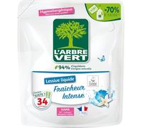 L'Arbre Vert Recharge Lessive Ecolabel Fraîcheur intense - Hypoallergénique - 34 Lavages - 94% d'ingrédients d'origine naturelle - 1,53L