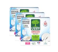 L'Arbre Vert Tablettes Lave-Vaisselle Tout-en-1 au Bicarbonate de Soude, Sans Parfum, 3 x 32 Tablettes (= 96 Tablettes), 96 Lavages