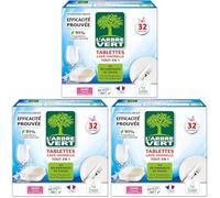 L'Arbre Vert Tablettes Lave Vaisselle Tout En 1 - Ecolabel - 91% d'ingrédients d'origine naturelle - 32 Doses (Lot de 3)