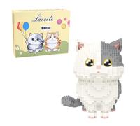 Larcele 1412 Pièces Micro Blocs de Construction Kit, Bricolage Mini Blocs de Briques Jouet Set pour Les 12 Ans et Plus KLJM-05 (Chat Munchkin-Gris)