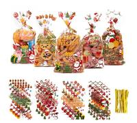 Larcenciel 100 Sachet Bonbon Noel en Cellophane, 4 Styles Sachet Transparent Bonbon et Biscuit avec Père Noël pour Emballage Cadeau, Petit Sac Cadeau pour Biscuit, Bonbon, Popcorn, Sucette, 28x14cm