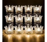 Larcenciel 12 Photophores en Verre Transparent avec Couronne en Cristal, Petites Porte-bougies Chandelier Romantiques, Bougeoirs Décorations pour Vacances Mariages Anniversaires Fête Noël, 4.5x4.8x7cm