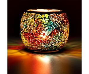 Larcenciel Bougeoir/Porte-Bougie/Porte Vase/Stylo Abat-Jour en Forme de Bougie de lumière de thé en Verre brisé Fait Main Romantique Bougie Votive en Verre Mercury pour Mariages, Fête et Décoration