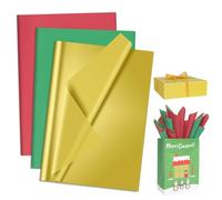 Larcenciel Papier Cadeau Noël, 60 Feuilles Papier de Soie Rouge, Vert & Doré Brillant, Paper de Soie Emballage Coloré pour Présents Festifs, Loisirs de Vacances, Décoration Hivernale, Craft, 50x35CM
