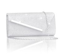Larcenciel Pochette Soiree Femme Paillettes, Enveloppe Sac à Main Femme & Chainette, Chic Pochettes et Clutches Sac Bandoulière Cabas Portefeuille pour Ceremonie Mariage Fete,23x5x12cm (Argent)