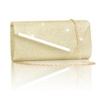 Larcenciel Pochette Soirée Pailletées, Enveloppe Sac à Main avec Chainette, Chic Pochettes et Clutches, Sac Bandoulière Cabas Portefeuille pour Cérémonie Mariage Fête, 23x5x12cm (Or)