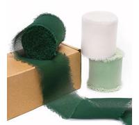 Larcenciel Ruban en Mousseline de Soie, Ruban Cadeau à Glands Vert Sauge 3 Rouleaux, Satin Mousseline Élégant Fait Main pour Bouquet, Invitation Mariage, Emballage, Decoration, Cheveu, 4cmx5m