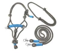 LarDen Hobby Horse Accessoires - Ensemble de Corde | Licol avec Rênes & Collier pour Cheval Bâton | Gr. M - Bleu naturel | FAIT à la MAIN | Hobby Horsing | Tête de Cheval Réaliste à Bâton à Chevaucher