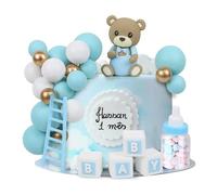 LARDUX Lot de 24 décorations de gâteau pour fête prénatale, ours en peluche, décoration de gâteau DIY pour bébé, garçon et fille, anniversaire, fête, ours, décoration de fête prénatale, bleu