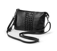 LaRechor Petit Sac Bandoulière Femme, Sac à Main en Cuir Souple - Pochettes et Clutches Femme avec Sangle et Bracelet - Sac de Frange Clous (Noir)