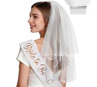 Lareko Écharpe pour enterrement de vie de jeune fille avec peigne en métal | Décoration courte blanche pour fête prénuptiale, fête de Bach, accessoires de mariage pour demoiselles d'honneur et cadeaux