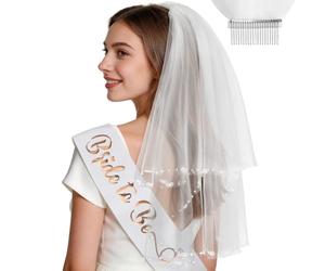 Lareko Écharpe pour enterrement de vie de jeune fille avec peigne en métal | Décoration courte blanche pour fête prénuptiale, fête de Bach, accessoires de mariage pour demoiselles d'honneur et cadeaux