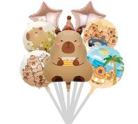 LaresDay Capybara Lot de 7 ballons en aluminium - Jolis ballons d'animaux 3D avec motifs de dessin animé - Décoration d'anniversaire métallique pour fête d'enfant, mariage, fête prénatale - Fond photo
