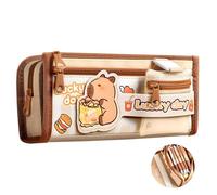 LaresDay Capybara Trousse marron avec 5 compartiments - Trousse esthétique pour adolescents, filles et garçons - Grande trousse à crayons - Cadeau pratique