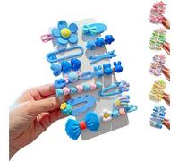 LaresDay Lot de 14 jolies barrettes à cheveux pour filles avec fleurs, fruits et animaux - Clips métalliques antidérapants (bleu)