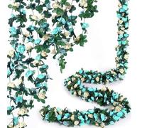LaresDay Lot de 2 fleurs artificielles de 2,4 m avec 45 fleurs en soie artificielle, décoration pour arche de mariage, jardin, balcon, salon, mur, bureau, fête (blanc-bleu)
