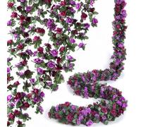 LaresDay Lot de 2 guirlandes de pétales de rose de 2,4 m avec 45 fleurs - Fleurs artificielles en soie à suspendre pour arche de mariage, décoration de jardin, balcon, salon, décoration murale