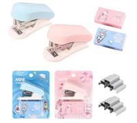 LaresDay Lot de 2 mini agrafeuses avec 1000 agrafes (24/6 et 26/6) - Adorable agrafeuse de bande dessinée - Pour le bureau - Capacité de 2 à 24 feuilles - Extracteur intégré - Léger et ergonomique
