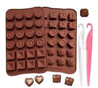 LaresDay Lot de 2 moules à chocolat en silicone 24 cavités avec revêtement antiadhésif 3D pour chocolats, bonbons, gelée et savons | Passe au lave-vaisselle (2 outils de démoulage)