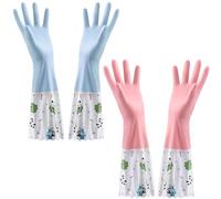 LaresDay Lot de 2 paires de gants de vaisselle longs en caoutchouc avec doublure en coton - Extra longs - 48 cm - Sans latex - Imperméables - Pour la vaisselle, la maison, la salle de bain, la voiture