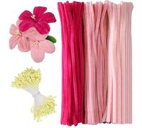 LaresDay Lot de 300 fleurs - Kit de bricolage - Nettoyeur de pipes roses jaunes pour le bricolage avec 300 étamines blanches - Pipe Cleaner pour fleurs, animaux et figurines, bricolage pour enfants