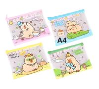 LaresDay Lot de 4 porte-documents pour enfant avec fermeture éclair - Beau design - Étanche - Pour documents, reçus, papier, école, feuille d'examen, cosmétiques, voyage, art - 4 couleurs