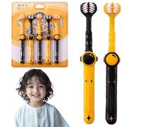LaresDay Lot de 5 brosses à dents manuelles pour enfants, à trois côtés, extra douces, pour un nettoyage en douceur et un soin des gencives, jaune