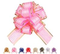 LaresDay Lot de 5 nœuds décoratifs réutilisables avec feuille dorée pour emballage cadeau, voiture de mariage et décoration de voiture - Pour mariage, fête, pendaison de crémaillère (rose)