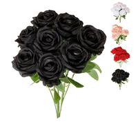 LaresDay Lot de 5 roses artificielles avec tige - Fleurs décoratives réalistes rouges pour mariage, maison, jardin et fête - Ensemble stable de 5 bouquets décoratifs (environ 50 cm) (Noir)