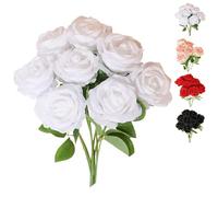 LaresDay Lot de 5 roses artificielles avec tige - Fleurs décoratives rouges réalistes pour mariage, maison, jardin et fête - Lot de 5 bouquets de fleurs décoratives stables (environ 50 cm) (blanc)