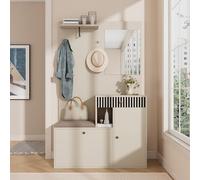 LARFOEK Ensemble de garde-robe avec miroir, armoire à chaussures, banc, ensemble de programmes complets, garde-robe murale pour chambre à coucher, 110 x 37 x 185,5 cm, beige + crème