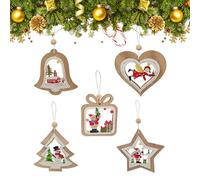 Larfraecy 5Pcs Décoration de l'arbre de Noël,Pendentifs en Bois Creux sculpté avec Corde,Ornements de Noël en Bois à Suspendre pour Les fêtes, la décoration des soirées