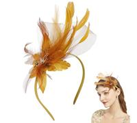 Larfraecy Bonnet Exquis Coiffe De MariéE RéTro éLéGantes Beauty Fascinator Cheveux Clip Chapeau Plume FêTe De Thé,Mariage,Cocktail Prom,Tea Party Halloween Party Pour Fille Et Femmes (Or)