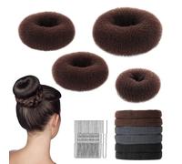 Larfraecy Lot de 30 donuts pour chignon de différentes tailles, 4 donuts marron pour chignons, 20 épingles à cheveux, 6 attaches élastiques, outil de coiffure pour femmes, filles, danseurs quotidiens