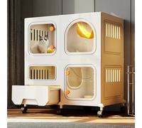 Large 2/3 Tier Cat Playpen with Wheels - DIY Collapsible Metal Cats Cage Enclosure & Litter Box, Detachable Cat Kennel for Indoor Outdoor Exercise & Safe Space(White,71x46x75cm)