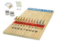 Large 21 inches Horse Racing Board Game with 11 Luxury Metal Horses Thickened Wood Game Chessboard Including Dice and Cards Finish Line Race Game Board (Log)