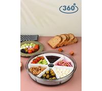 Large 6 Compartment 360 Rotating Breakfast Set Detachable Bowls Round Serving Tray