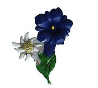 Large badge de chapeau avec broche gentiane et edelweiss, Entiane noble blanc, taille unique