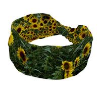 Large bandeau élastique antidérapant pour femme, champ de tournesol, jaune - Pour entraînement, yoga, sport, course à pied