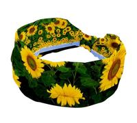 Large bandeau élastique antidérapant pour femme, champ de tournesols avec ciel nuageux, bandeau anti-transpiration pour entraînement, gym, course, fitness, sport