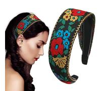 Large bandeaux pour femmes, bandeaux bohémiens pour femmes, bandeau en tissu brodé à fleurs pour femme - Bandeau vintage de style ethnique, accessoires de cheveux pour filles pour la plupart des