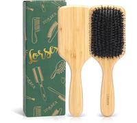 Large Boar Bristle Hairbrush for Detangling with Cleaner and Travel Bag (Bamboo Version)
