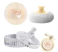 Large Body Powder Puff And Container | Glass Box With Applicator | Elegant Makeup Setting Case For Women Face Beauty; Refillable Glass Jar For Wet Dry Loose Powder, Travel Gift For Her